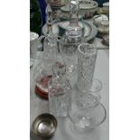 Crystal decanters, a cut-glass pot and cover etc