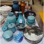 Beswick Royal Doulton Turquoise Cathay vases and pots, a Dickerware vase etc