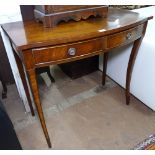 A cross-banded mahogany bow-front side table, with 2 frieze drawers, raised on cabriole legs, W85cm