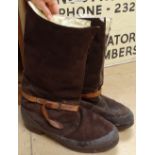 Aviator's boots, circa 1950s, size 10 approx, and a pair of RAF issue gloves