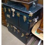 2 Vintage steel-bound steamer trunks, W92cm, H56cm