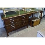 A large 1920s oak 6-drawer plan chest/desk, L230cm, H87cm, D85cm