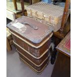 A Vintage slat-bound travelling trunk, and a wicker picnic hamper (2)