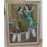 Mid-20th century Indian School, oil on canvas, 2 dancers, signed, 44" x 32", framed