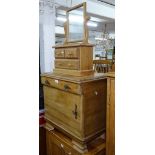 A pine side cabinet with drawer and cupboard, on bracket feet, and a 3-drawer pine table-top