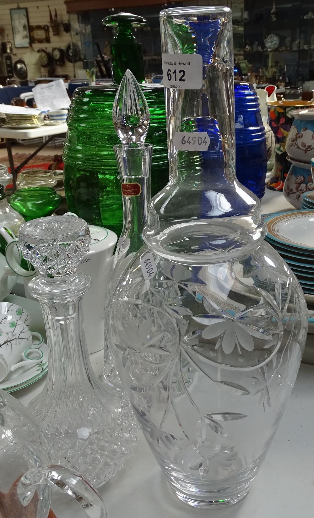 Crystal decanters, a cut-glass pot and cover etc - Image 2 of 2