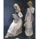 A Lladro girl embroidering, height 29cm, and a Casades figure
