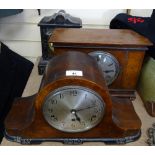 A walnut mantel clock by Edward of Glasgow, length 32.5cm, a slate clock, and a 3-train mantel clock