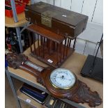 A brass-mounted Oriental box, length 40cm, a mahogany revolving bookcase, and a carved oak-cased