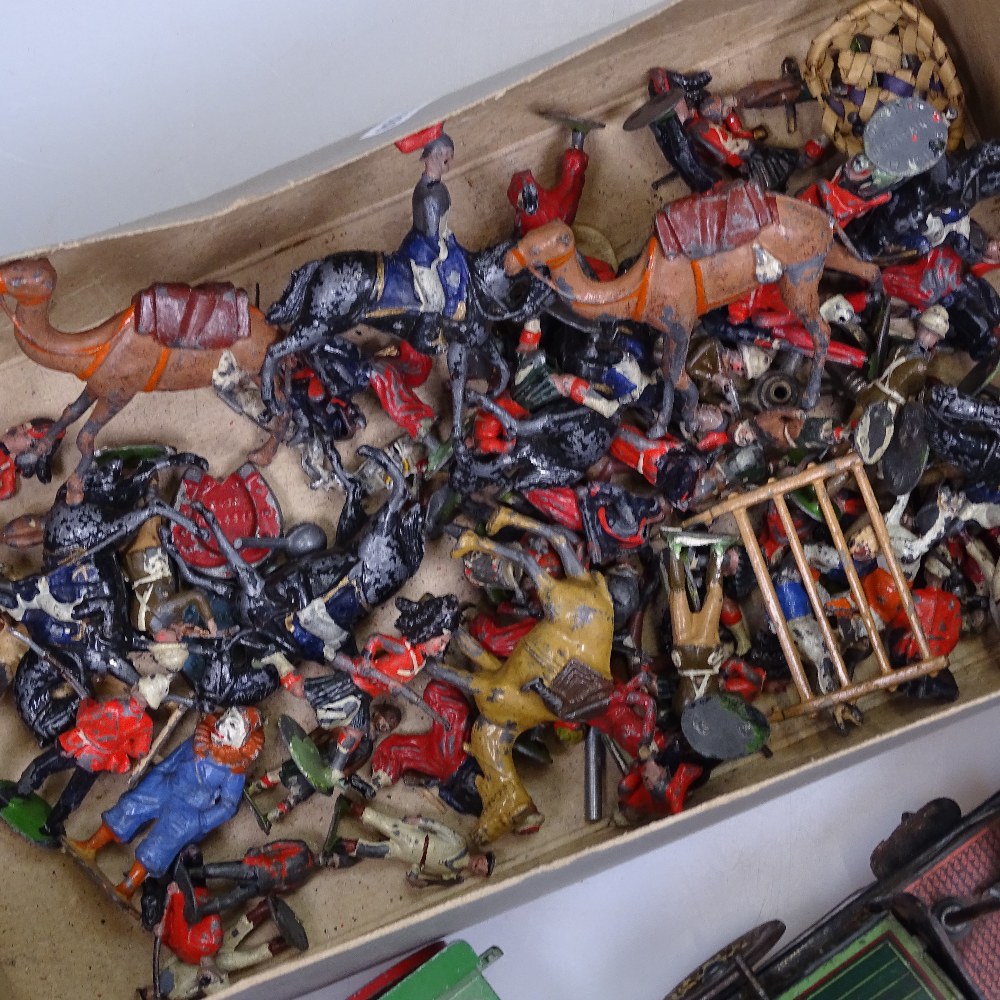 An Antique tinplate clockwork Veteran car, Britain's soldiers, and other diecast animals, cart etc - Image 2 of 8