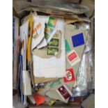 Various postage stamps, matchbox covers etc