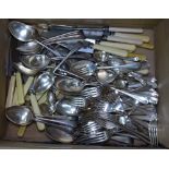 A box containing a large quantity of mixed cutlery, to include Old English etc