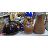 A Les Bean Studio pottery cheese dish and cover, a teapot, a mug, and a tall Studio pottery jug,