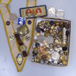 A wristwatch, military buttons, a souvenir tin etc