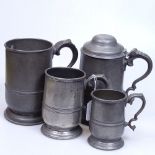 3 graduated Antique pewter measures, and a lidded quart measure with cut-glass base