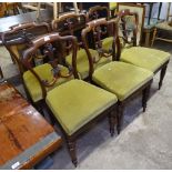 A set of 6 William IV rosewood dining chairs, with carved splat backs, upholstered seats, on tulip-