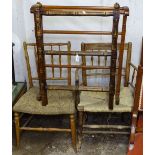 2 towel rails, a rush-seated Sussex chair, and another