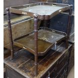 An Oriental brown lacquered and chinoiserie decorated 2-tier butler's trays on folding stand