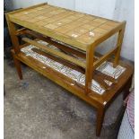 2 mid-century teak tiled-top coffee tables