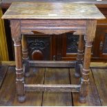 An oak joint stool with turned baluster legs, W48cm, H53cm