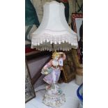 A Capodimonte figure table lamp and shade, 72cm overall