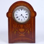 A marquetry decorated mantel clock, 26cm