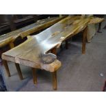 A rustic yew wood bench on turned legs, L125cm
