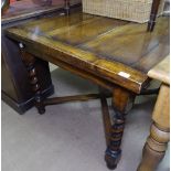 A square oak draw leaf dining table, barley twist legs, W92cm