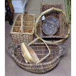 6 various wicker baskets and trugs
