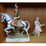 A Capodimonte figure on horseback "Pully", and a figure of a lady