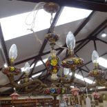 A 5-branch chandelier, with applied, painted and gilded flowers, 48cm across