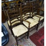 A set of 6 oak ladder-back dining chairs with rush-seats and pad foot (5 and 1)