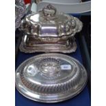 3 silver plated entree dishes and covers