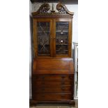 A good quality reproduction mahogany bureau bookcase, W100cm, H240cm
