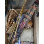 Bamboo spears, a mask, an Aboriginal painting etc