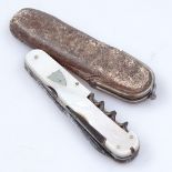 A mother-of-pearl mounted multi-tool pocket knife, 10cm, and a sovereign purse