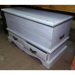 A modern painted pine mule chest, on bracket feet, W90cm