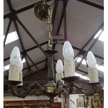 A 5-branch brass chandelier, 35cm across approx