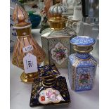 3 Continental porcelain scent flasks and stoppers, tallest 21cm, and a Victorian scent bottle and