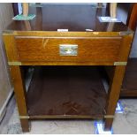 A mahogany military style brass-banded lamp table, with single drawer, W48cm