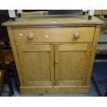 A pine 2-door side cabinet, with single frieze drawer, W92cm