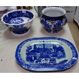 A Spode Tower pattern fruit bowl, 31.5cm across, a jardiniere, and 2 reproduction meat plates
