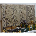Batik painting on linen, birds with flowers, 73" x 42", unframed