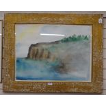 Michael B White, watercolour, coastal cliff view, signed, 21" x 30", framed