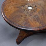 A 19thC rosewood & mahogany apprentice tilt top table,inlaid decoration 19.5cm across
