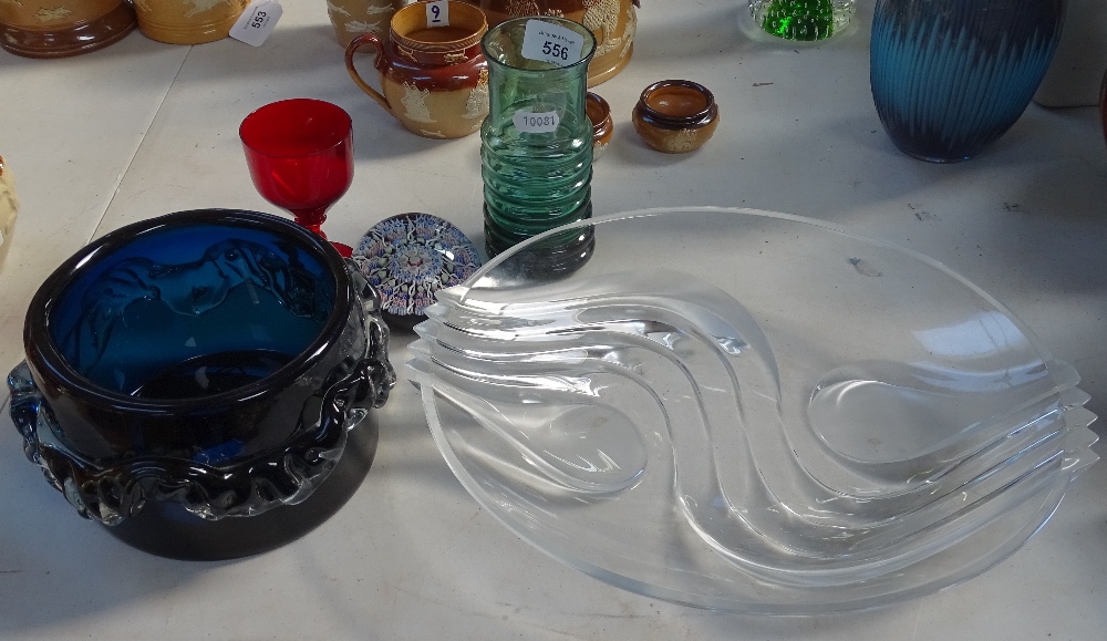 A Perthshire Millefiori paperweight, an Art glass pot, vase and goblet