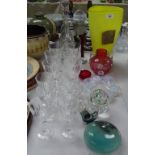 Art glass dishes, a yellow glass vase, 31cm etc
