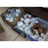 3 boxes of china, a figure etc