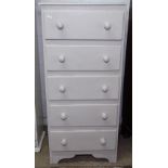 A narrow painted pine chest of 5 short drawers, W48cm, H102cm