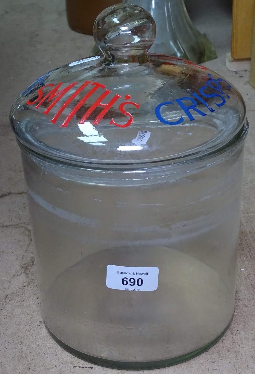 A Smiths Crisps shop glass jar and cover, height 26cm